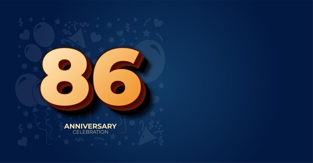 Elegante cartel vectorial de 86 aniversario o cumpleaños con espacio de copia personalizable