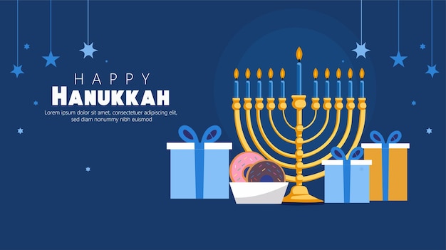 Elegante celebración de Hanukkah con regalos de Menorah y postres festivos