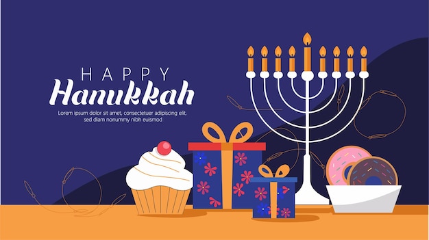 Elegante celebración de Hanukkah con regalos de Menorah y postres festivos