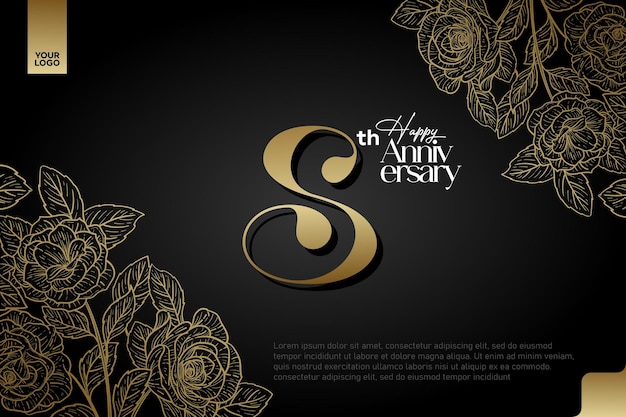 Elegante celebración del octavo aniversario con fondo de oro y rosas