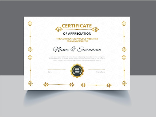 Un elegante certificado de agradecimiento