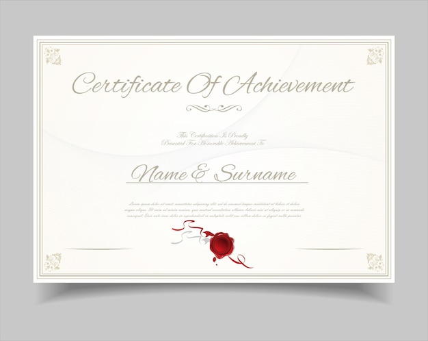Elegante certificado de logro con elementos decorativos y sello