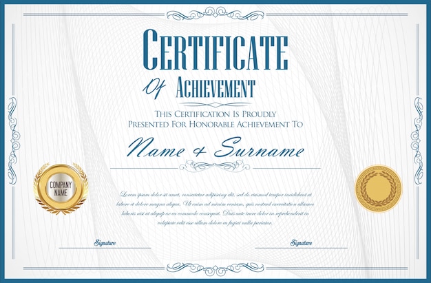 Elegante certificado o diploma de diseño retro vintage.