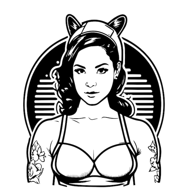Vector una elegante chica chicana en blanco y negro representada en una intrincada ilustración de arte de línea dibujada a mano