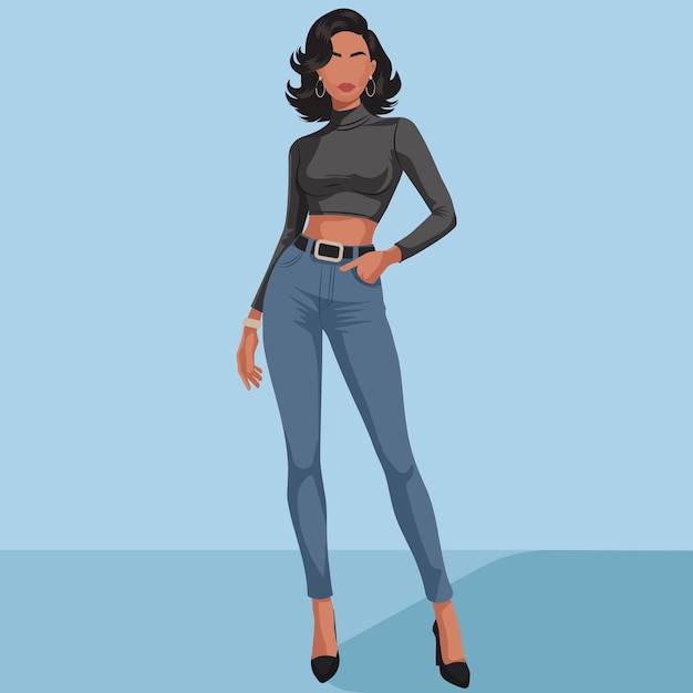 Elegante chica de moda con vaqueros de cintura alta y crop top Arte sin rostro para contenido de moda de estilo de vida
