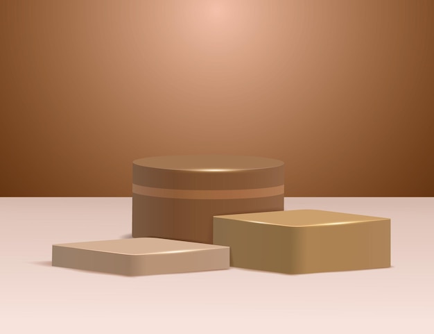 Elegante cilindro de podio 3d y caja para exhibición de productos con fondo marrón