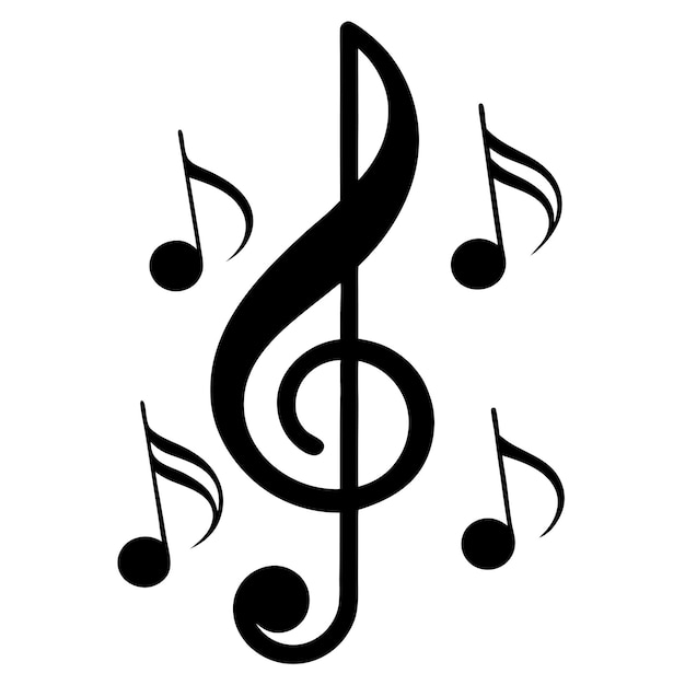 Elegante clave de agudo blanco y negro con notas musicales Vector para diseños y proyectos musicales