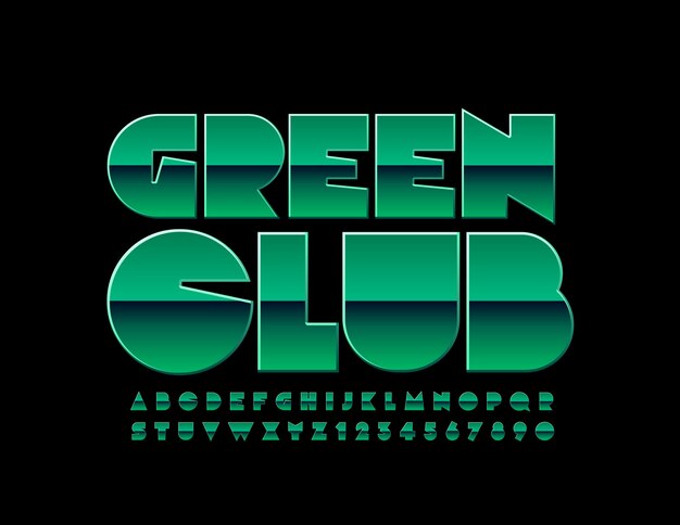 Elegante club verde emblema. fuente brillante única. letras y números del alfabeto con estilo