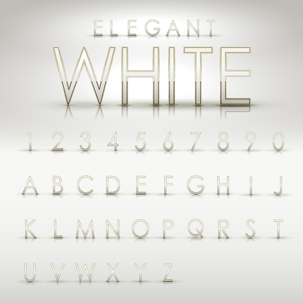 Vector elegante colección de alfabetos y números blancos sobre fondo blanco de peligro