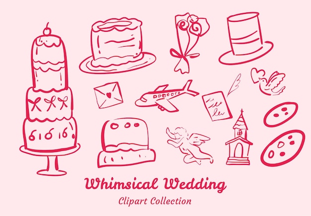 Elegante colección de cliparts de bodas diseño romántico y atemporal para invitaciones y papelería