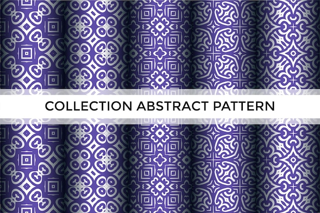 Elegante colección de patrones geométricos abstractos Cinco diseños únicos en púrpura y plata