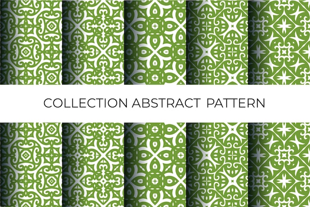 Elegante colección de patrones geométricos abstractos verdes y blancos diseños sin costuras para textiles