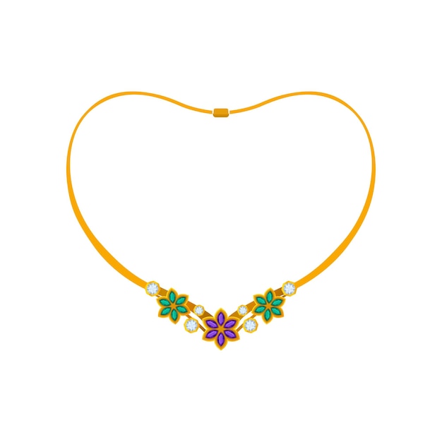 Elegante collar de oro con flores hechas de piedras preciosas ilustración vectorial sobre fondo blanco