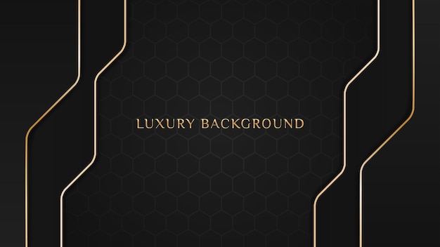Elegante concepto de fondo de lujo negro con textura de brillo y oro oscuro hexagonal