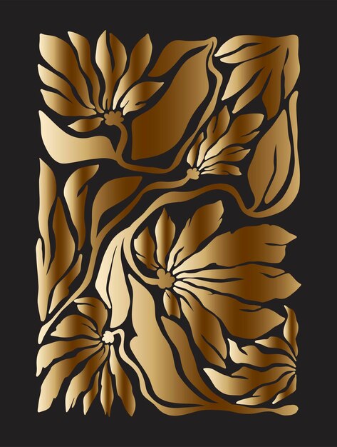 Elegante conjunto botánico de oro sobre fondo negro Ilustraciones de follaje vectorial de lujo