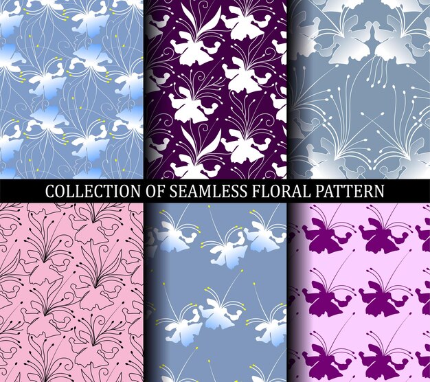 Elegante conjunto decorativo de patrones florales sin costuras con elegante diseño botánico