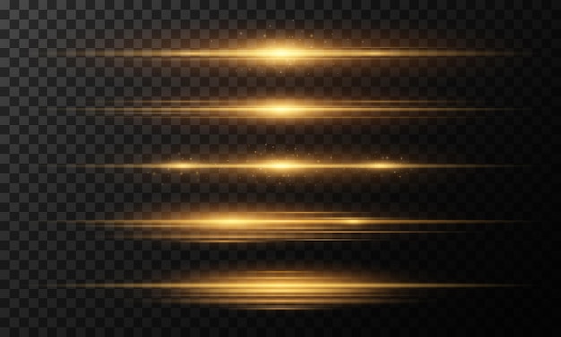 Elegante conjunto de efectos de luz dorada con chispas aisladas sobre fondo negro transparente Colección de reflejos horizontales para su proyecto Ilustración vectorial