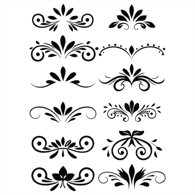 Elegante conjunto de elementos de diseño ornamentales en blanco y negro