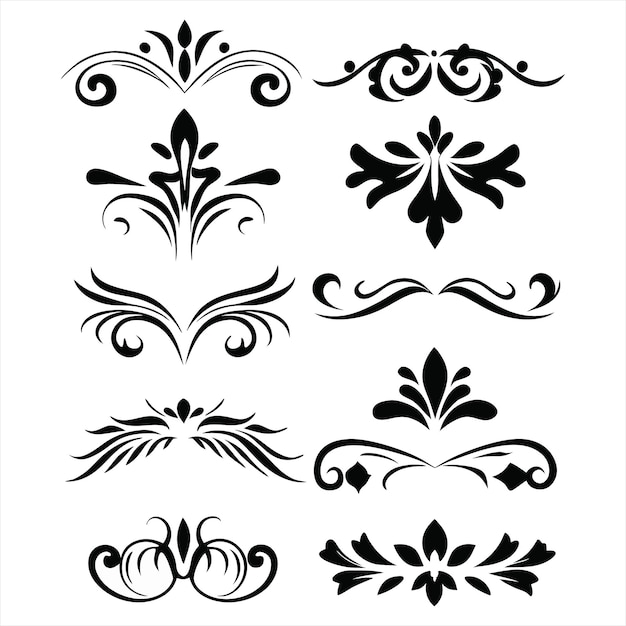 Elegante conjunto de elementos de diseño ornamentales en blanco y negro