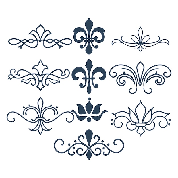 Elegante conjunto de flores ornamentales y elementos de diseño decorativo vintage