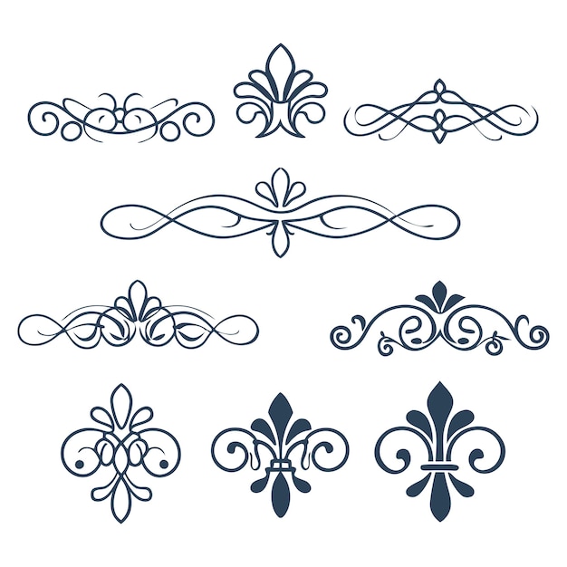 Elegante conjunto de flores ornamentales y elementos de diseño decorativo vintage