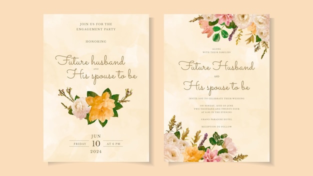 Elegante conjunto de invitación de boda de flores, decoración floral, tarjeta de matrimonio