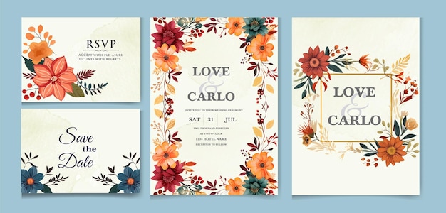 Elegante conjunto de invitaciones florales para bodas