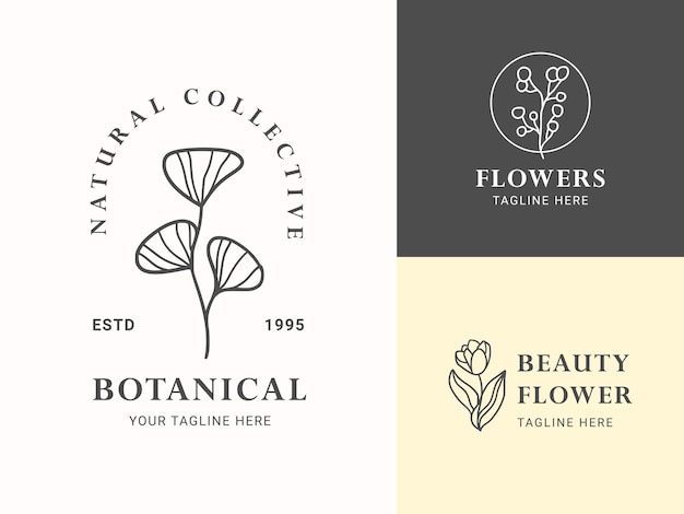 elegante conjunto de logotipos florales y botánicos