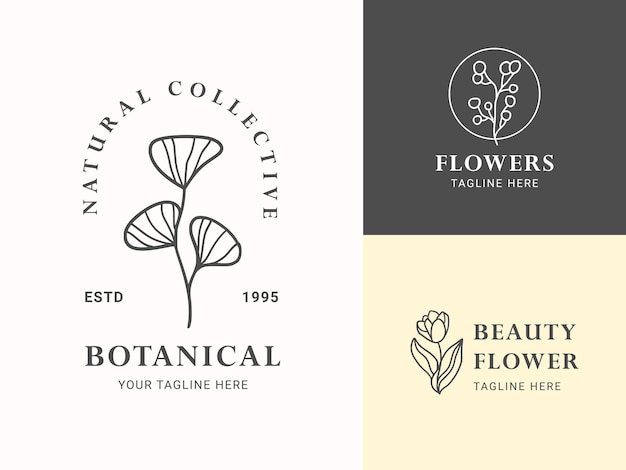 Elegante conjunto de logotipos florales y botánicos