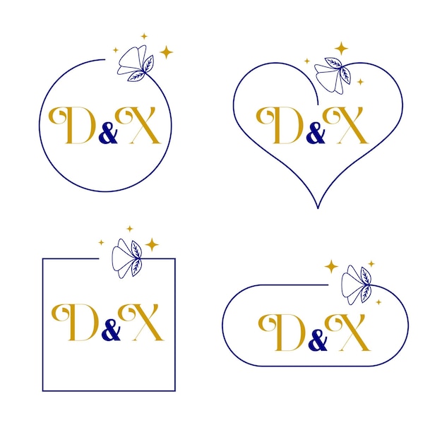 Vector elegante conjunto de monogramas de boda con las letras d y x