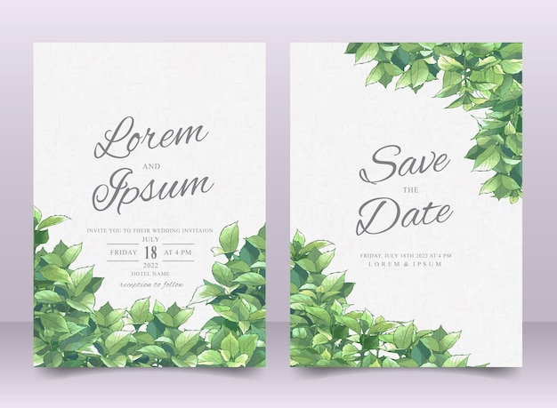 Elegante conjunto de plantillas de tarjeta de invitación de boda Greenery