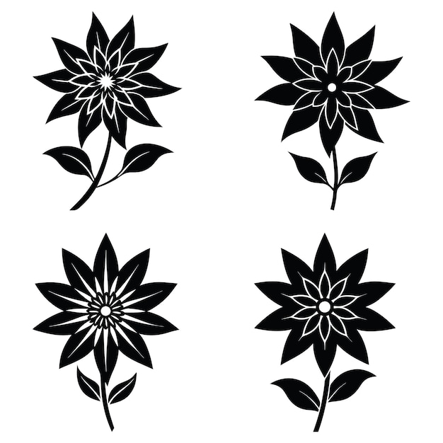 Elegante conjunto de siluetas florales de Edelweiss Negro