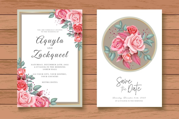 Vector elegante conjunto de tarjeta de invitación de boda floral acuarela