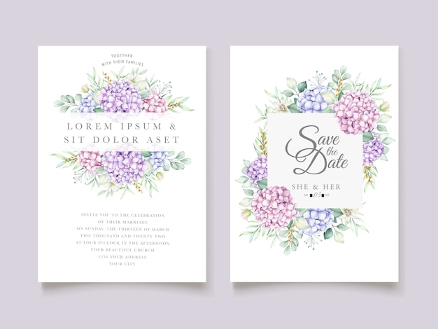 elegante conjunto de tarjetas de acuarela de hortensias