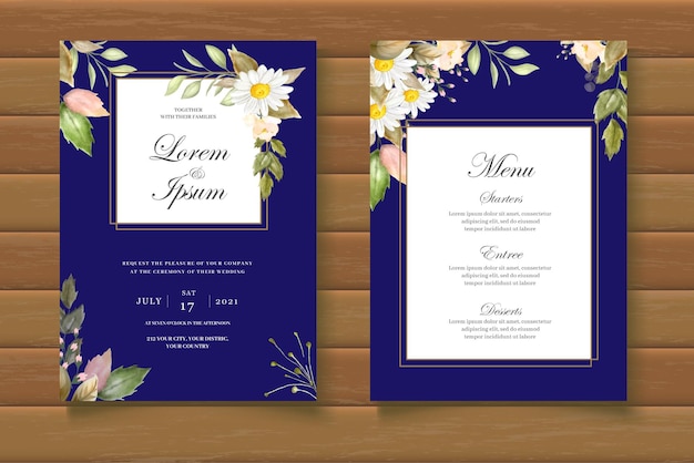 Elegante conjunto de tarjetas de boda floral acuarela