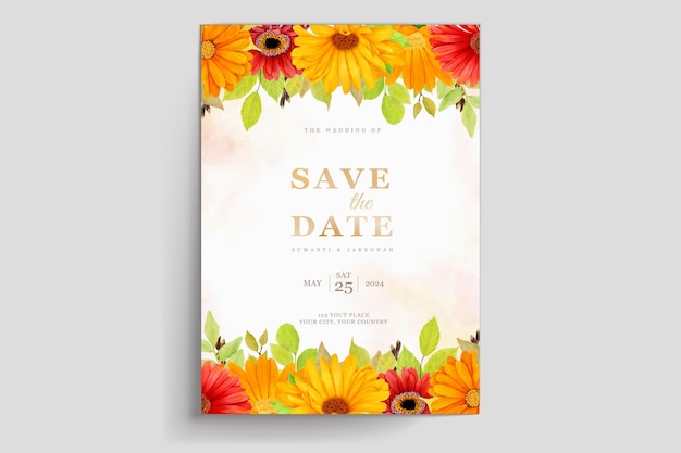 Vector elegante conjunto de tarjetas de invitación de boda floral y hojas de verano