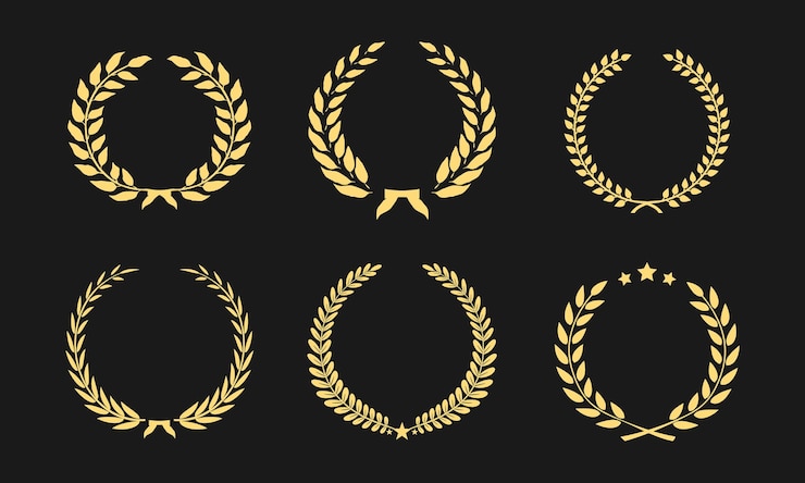 Vector elegante conjunto vectorial de la colección de la corona de laurel dorado