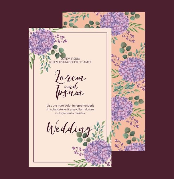 Elegante decoración de flores de hortensia tarjeta de boda floral