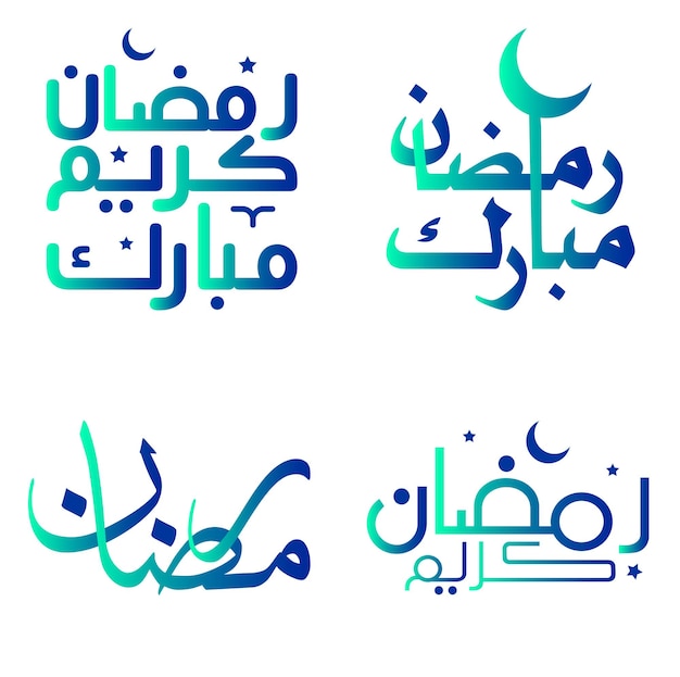 Elegante degradado verde y azul Ramadan Kareem Diseño vectorial con caligrafía árabe
