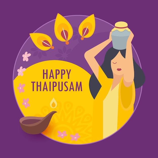 Vector elegante deseo feliz de thaipusam con dama sosteniendo una olla