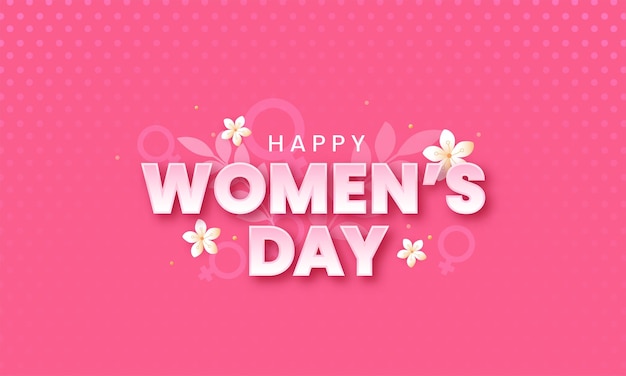 Elegante día de la mujer feliz con elementos florales en fondo rosa