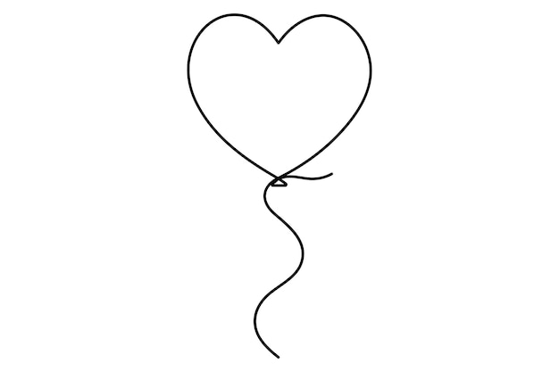 Elegante dibujo continuo de una línea de un globo en forma de corazón una ilustración vectorial minimalista