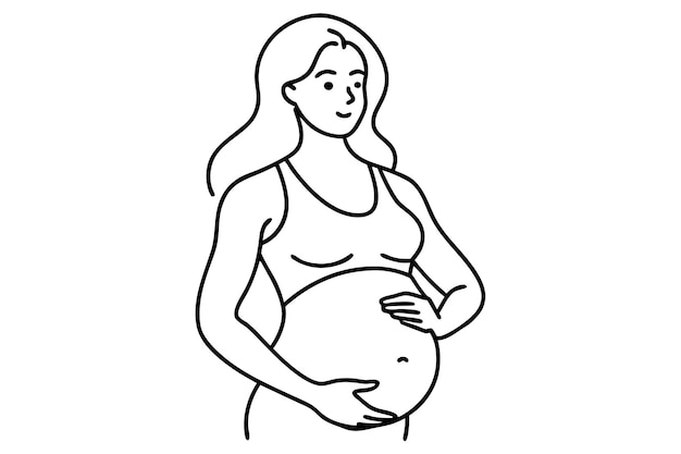 Elegante dibujo de línea de una mujer embarazada Ilustración minimalista de embarazo y atención médica