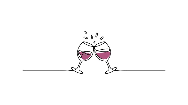 Elegante dibujo de líneas continuas de copas de vino para tostar con estilo minimalista y líneas fluidas