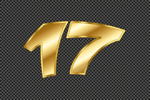 Elegante dígito de gradiente dorado número 17 con un brillo brillante