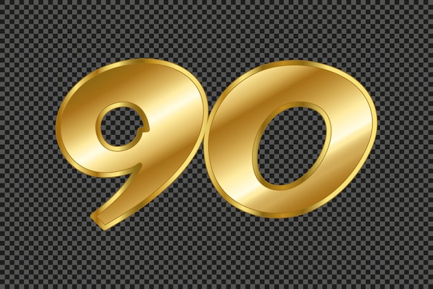 Elegante dígito de gradiente dorado número 90 con un brillo brillante