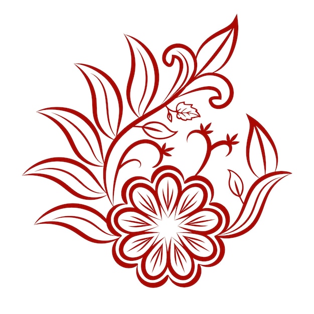 Elegante diseño artístico de línea floral Ilustración botánica roja intrincada