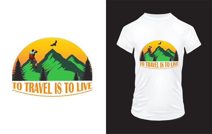 Elegante diseño de camisetas y prendas de vestir con siluetas de colinas de árboles tipografía vectorial de impresión