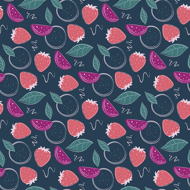 Vector elegante diseño sin costuras con fresas sobre fondo oscuro