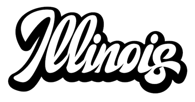Elegante diseño cursivo de la palabra Illinois en blanco y negro